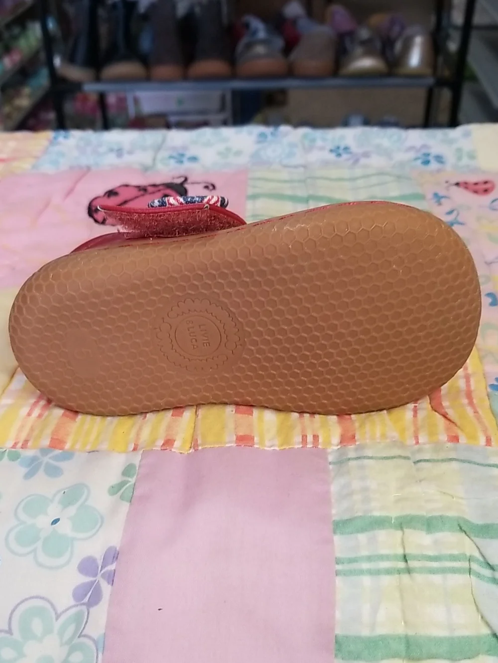 Livie & Luca Red Mary Jane Shoes with Patterned Lining & Buttons Size 5